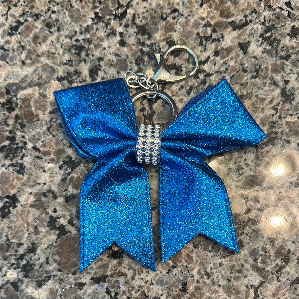 Blue Glitter Bow Keychain Accessory
